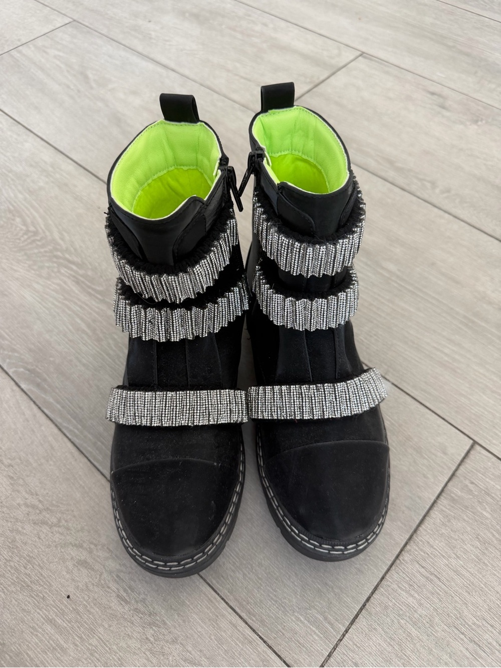 River Island Black Suede Ankle Boots with Silver Crystal Straps